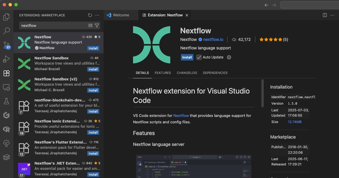 Instalar Extensión de Nextflow