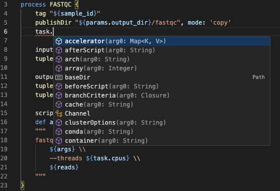 Auto-complétion des propriétés task
