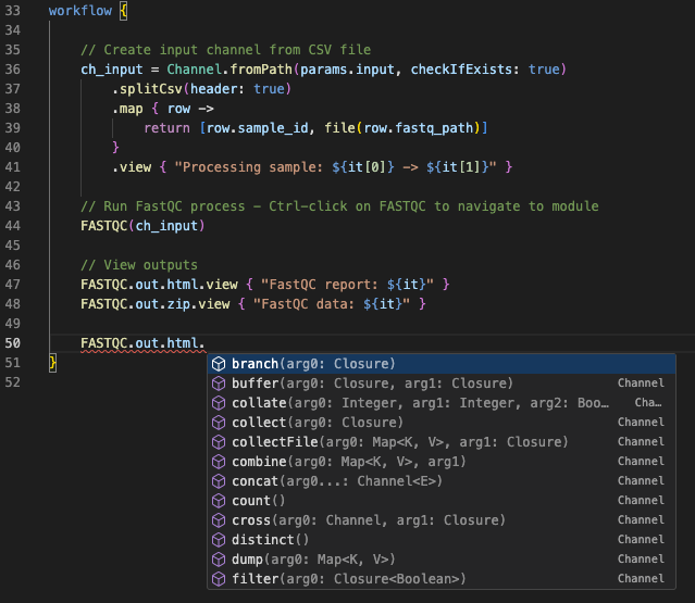 채널 연산자 자동 완성